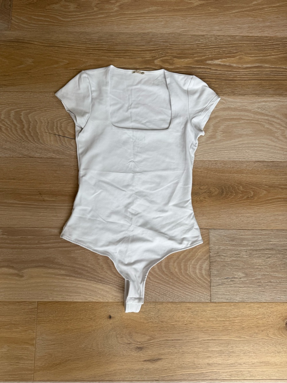 Free People White Short-Sleeve Square-Neck Bodysuit